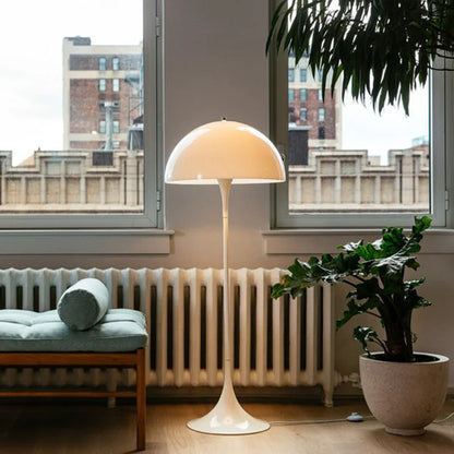 "Nordic Danish LED Mushroom Floor Lamp, modern minimalist design, acrylic, warm glow, ideal for lounges and reading nooks."