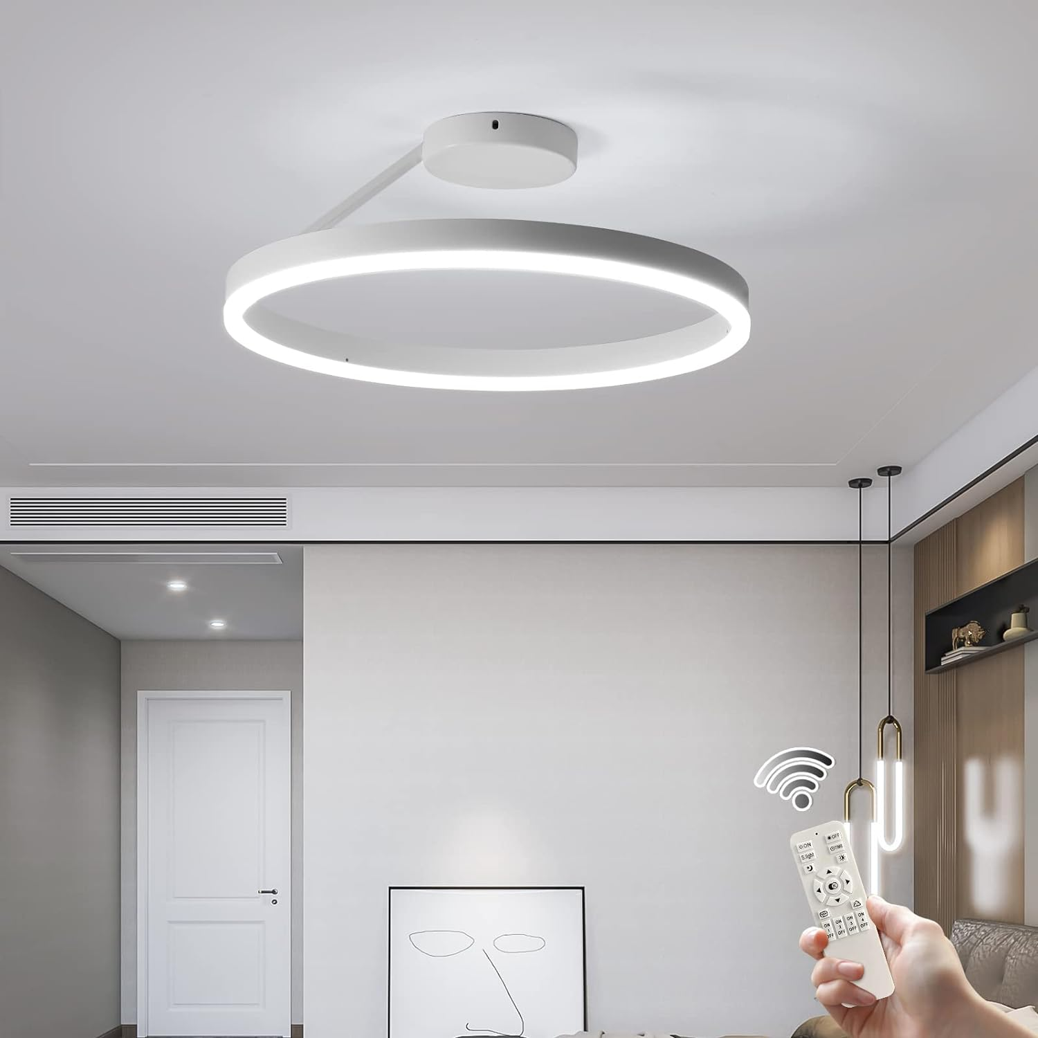 Nordic minimalist LED ceiling light with sleek metal iron and acrylic design, perfect for modern living room illumination.