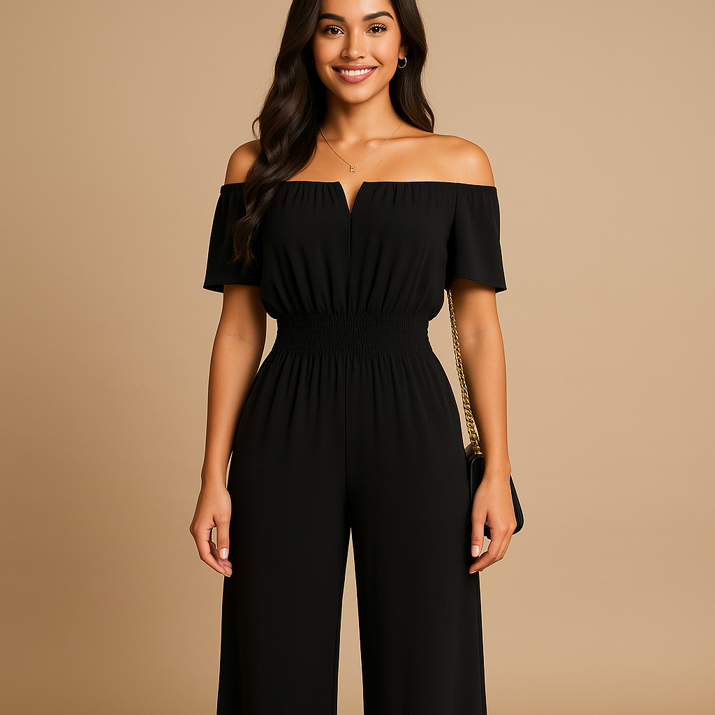 Women's Cold Shoulder Jumpsuit with Ruffled Accents - Luxivelle
