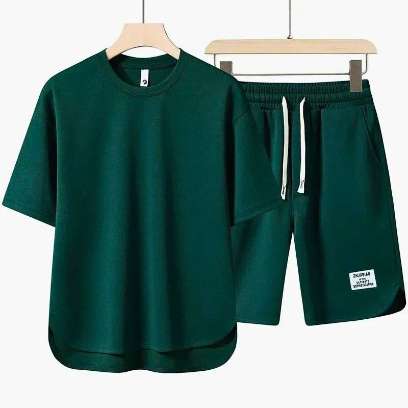 Men's Soft Cotton Tee and Elastic Waist Shorts Set