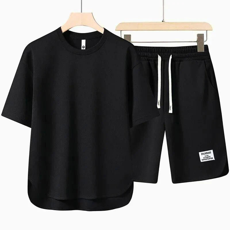 Men's Soft Cotton Tee and Elastic Waist Shorts Set