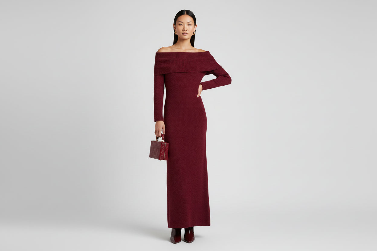 Casual Cold Shoulder Knit Long Dress - Luxivelle