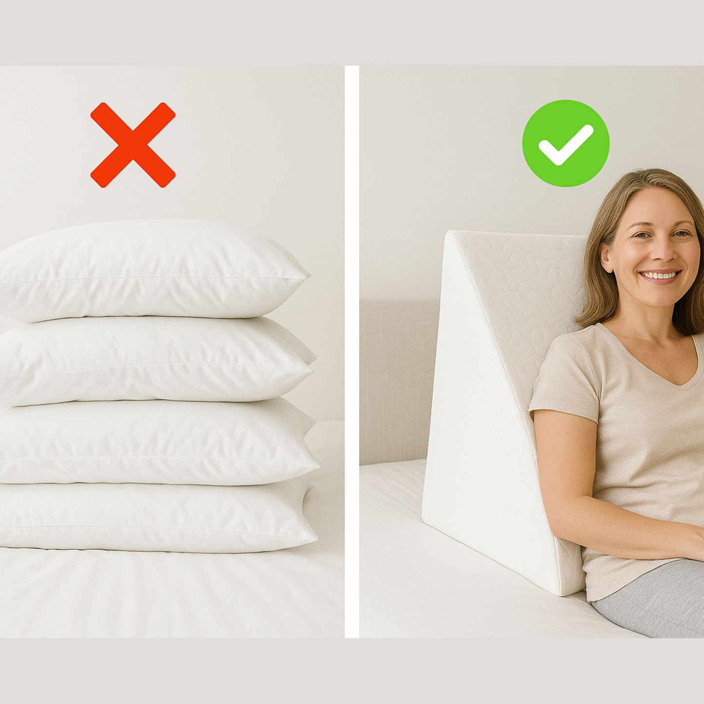 Orthopaedic triangle wedge pillow in white, offering reflux relief, post-surgery support, improves posture and circulation.