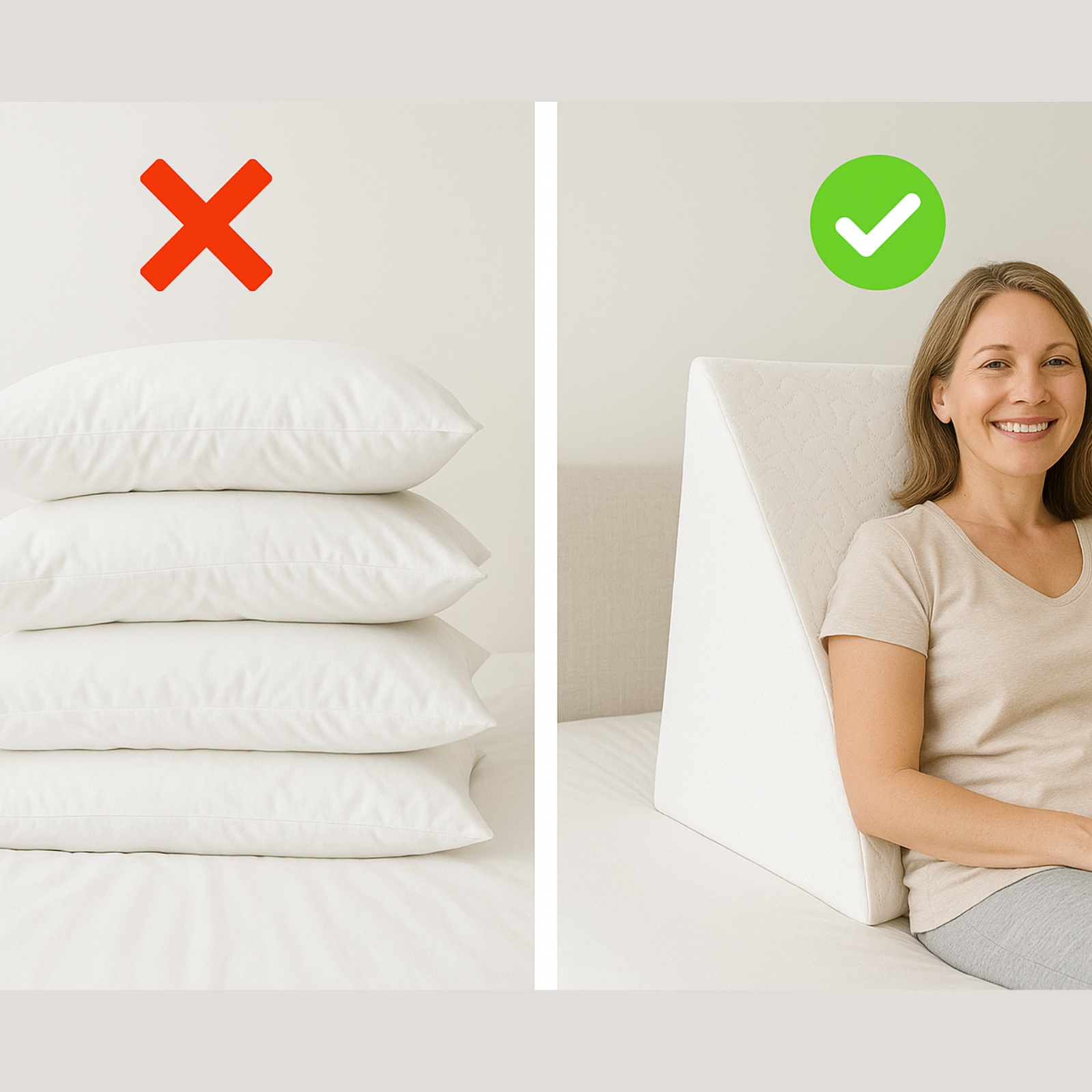 Orthopaedic triangle wedge pillow in white, offering reflux relief, post-surgery support, improves posture and circulation.