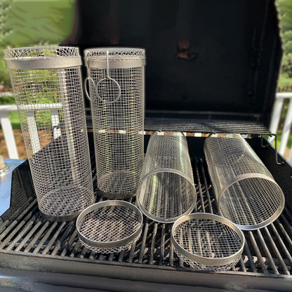 Easy Use Outdoor Grill BBQ Basket - Rotating Steel Grill Top