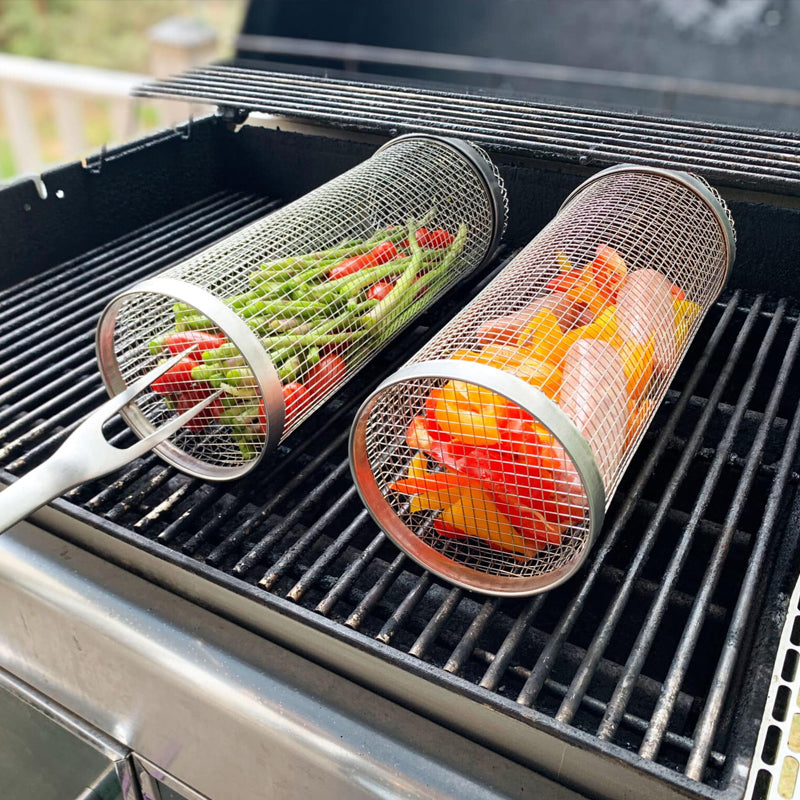 Easy Use Outdoor Grill BBQ Basket - Rotating Steel Grill Top