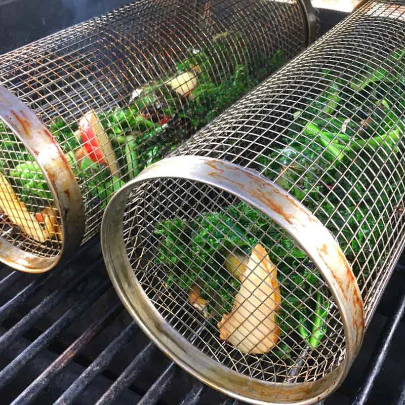 Easy Use Outdoor Grill BBQ Basket - Rotating Steel Grill Top