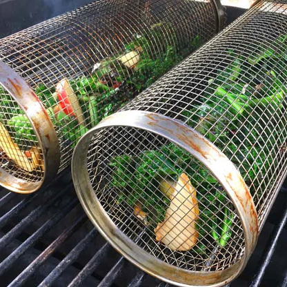 Easy Use Outdoor Grill BBQ Basket - Rotating Steel Grill Top