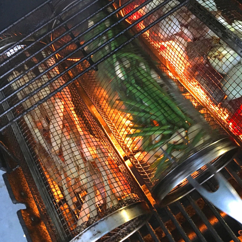 Easy Use Outdoor Grill BBQ Basket - Rotating Steel Grill Top