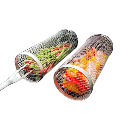 Easy Use Outdoor Grill BBQ Basket - Rotating Steel Grill Top