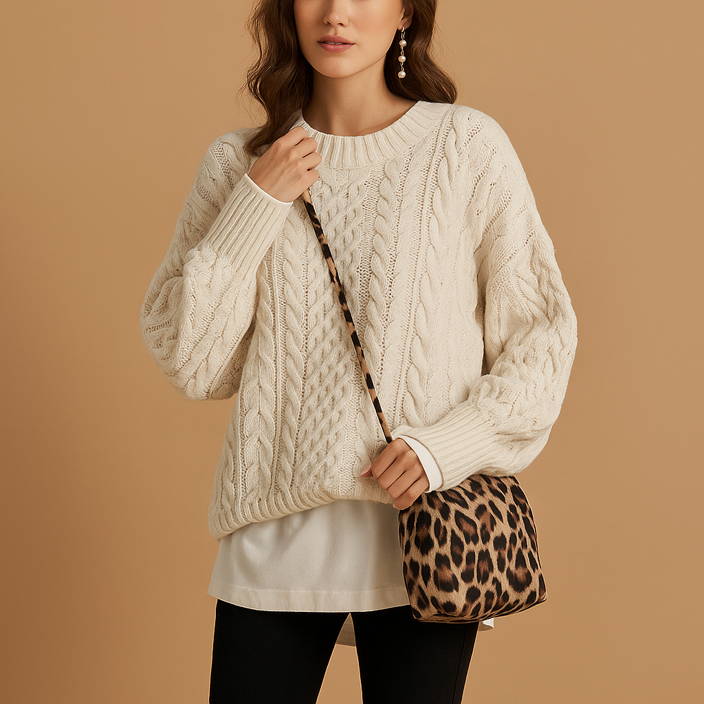 Women's Big Crew Neck Cable Knit Sweater - Luxivelle
