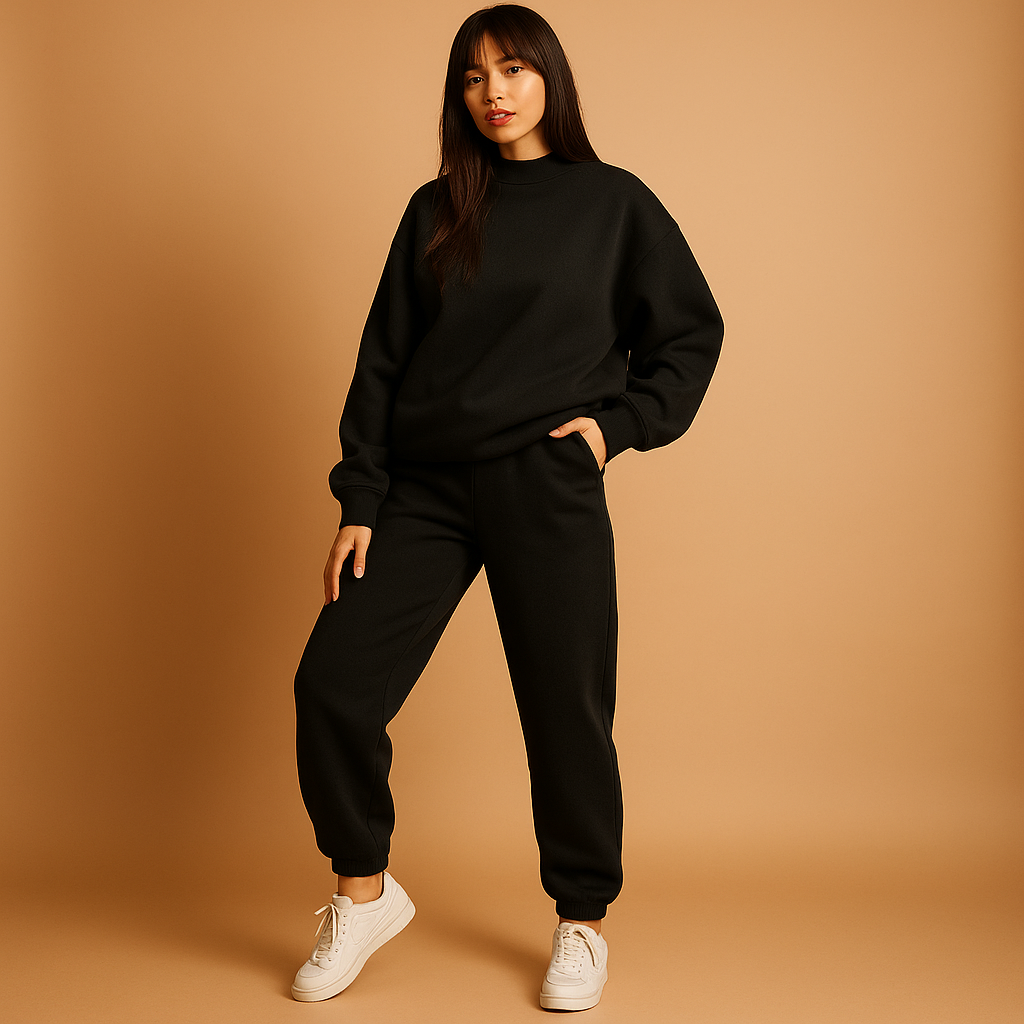 Women’s oversized loungewear set with relaxed-fit hoodie and joggers, ideal for home, leisure, and everyday comfort.