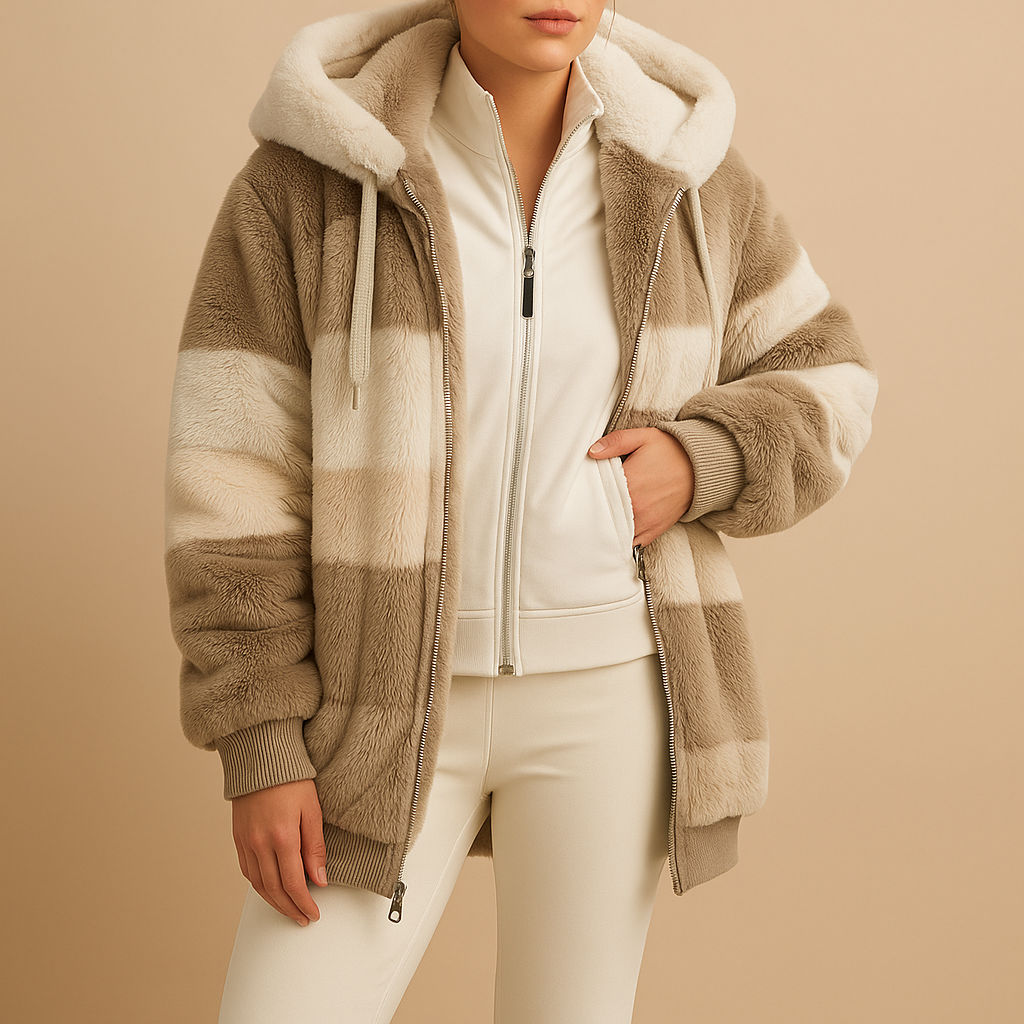 Oversized vintage knit jacket for women with cozy fit and side pockets, ideal for winter comfort and casual wear.