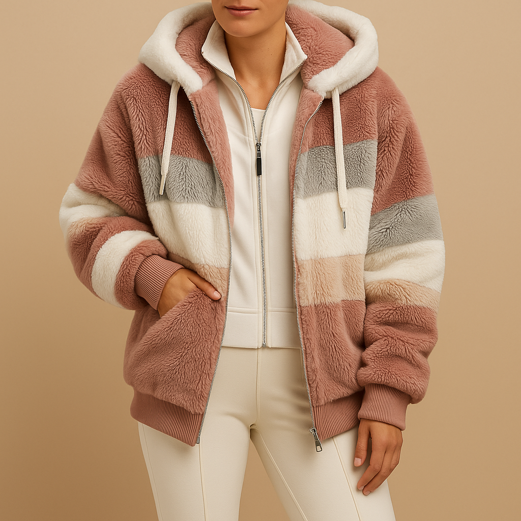 Oversized vintage knit jacket for women with cozy fit and side pockets, ideal for winter comfort and casual wear.