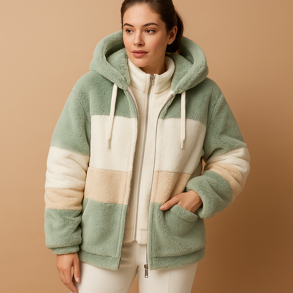 Oversized vintage knit jacket for women with cozy fit and side pockets, ideal for winter comfort and casual wear.