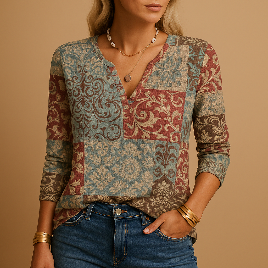 Women's Floral Long Sleeve Cotton Blouse - Luxivelle