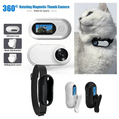 "Pet collar camera with 160° wide-angle lens and HD 1080P video, designed for cats and dogs, fits comfortably on collars."