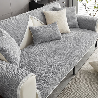 Pet-friendly striped chenille sofa cover anti-scratch design in soft fabric, adds chic style and protects furniture from dama