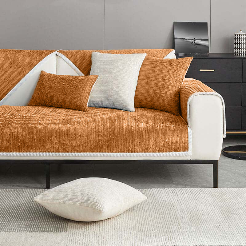 Pet-friendly striped chenille sofa cover anti-scratch design in soft fabric, adds chic style and protects furniture from dama