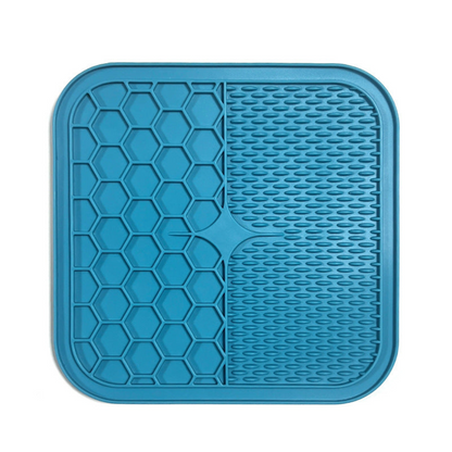 "Pet silicone lick mat in vibrant colors for stress relief and slow feeding; features textured surface for pets' wellness."