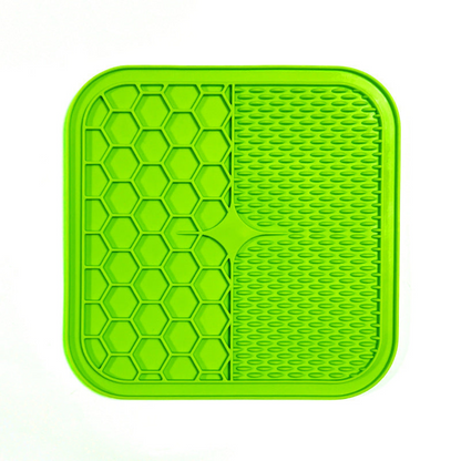 "Pet silicone lick mat in vibrant colors for stress relief and slow feeding; features textured surface for pets' wellness."