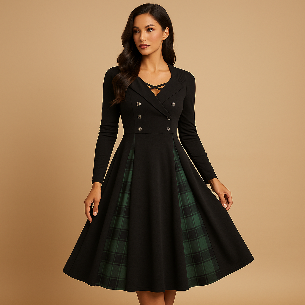 Classic Red Checked Knee Length Dress for Women - Luxivelle
