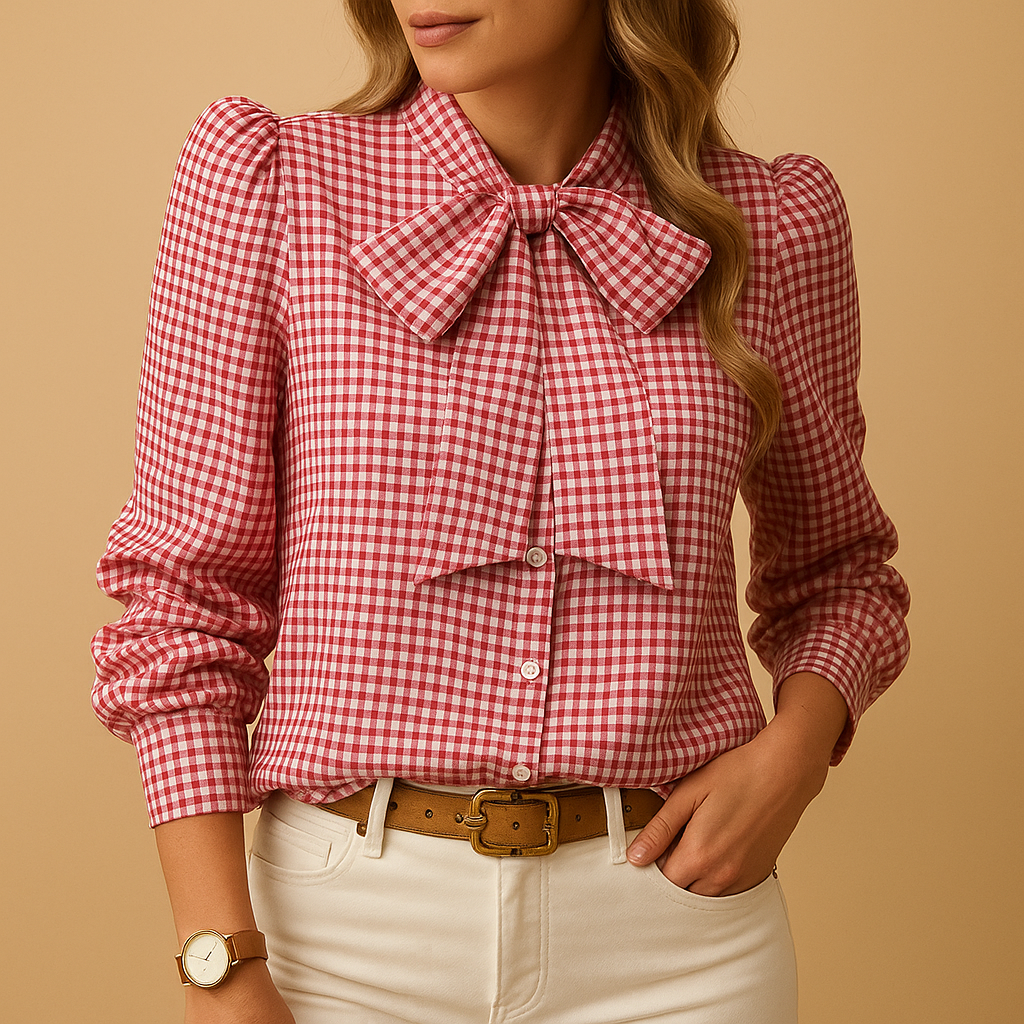 Classic Checked Shirt with Bow for Ladies - Luxivelle