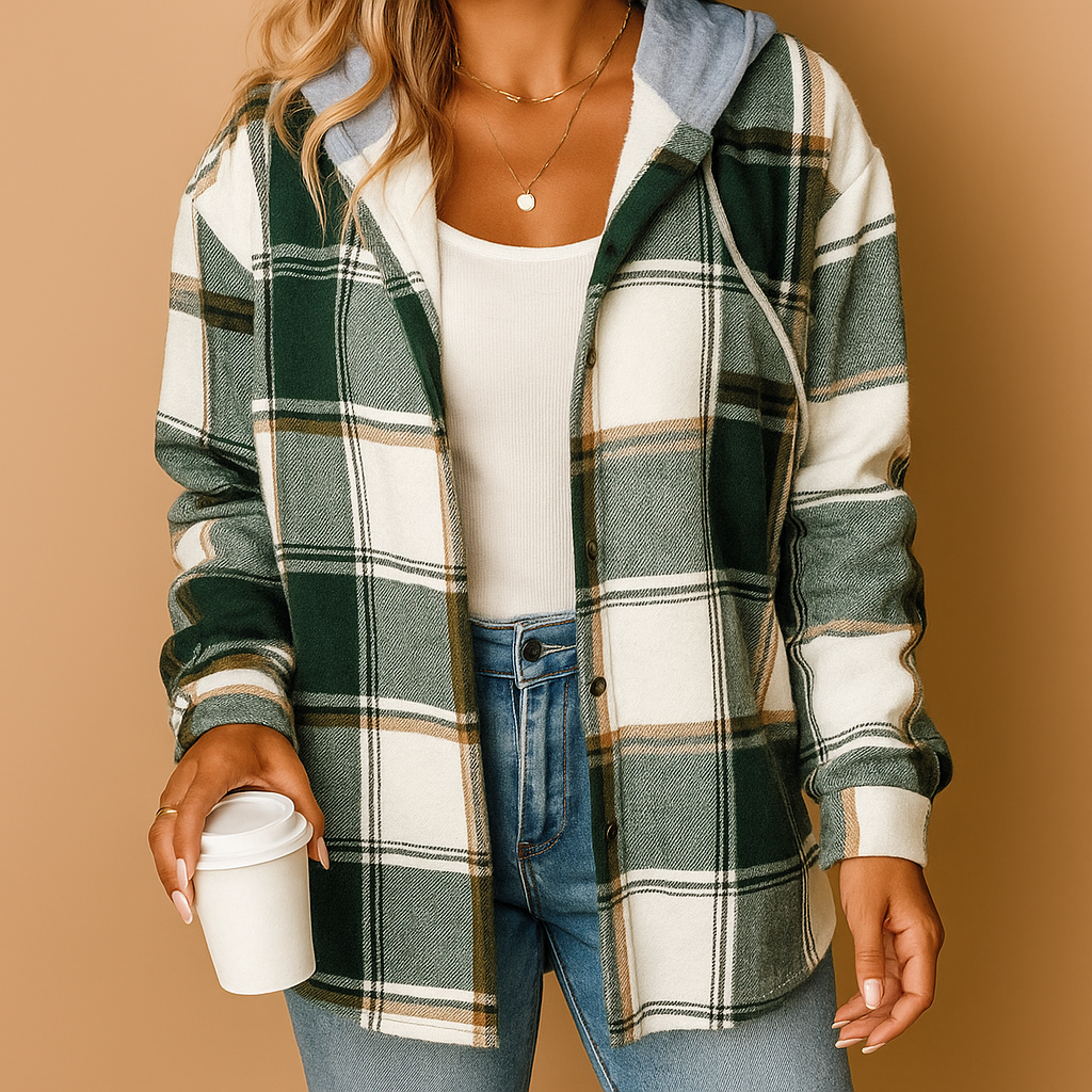 Women's Checked Hoodie Coat - Luxivelle
