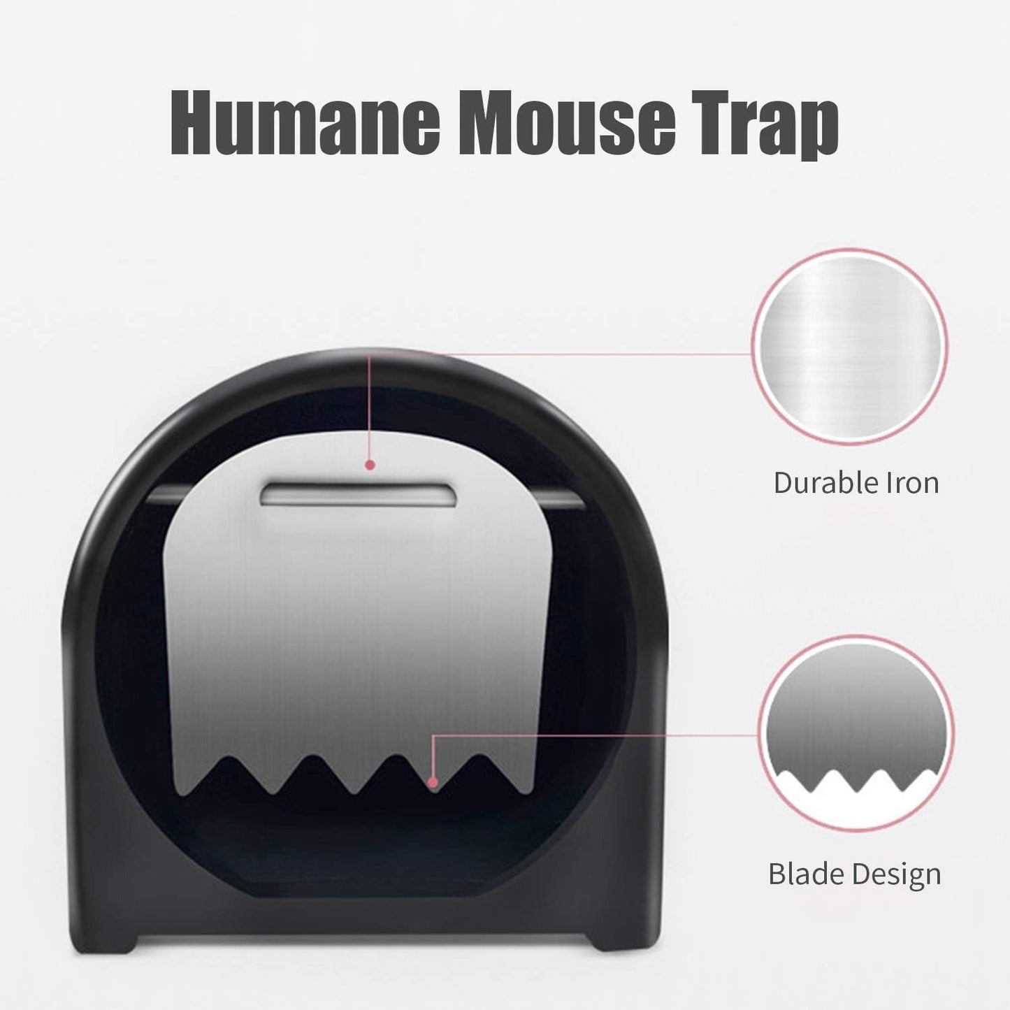 "Plastic rat trap cage with bionic design, sleek black finish, humane no-kill, efficient pest control, easy to use and clean.