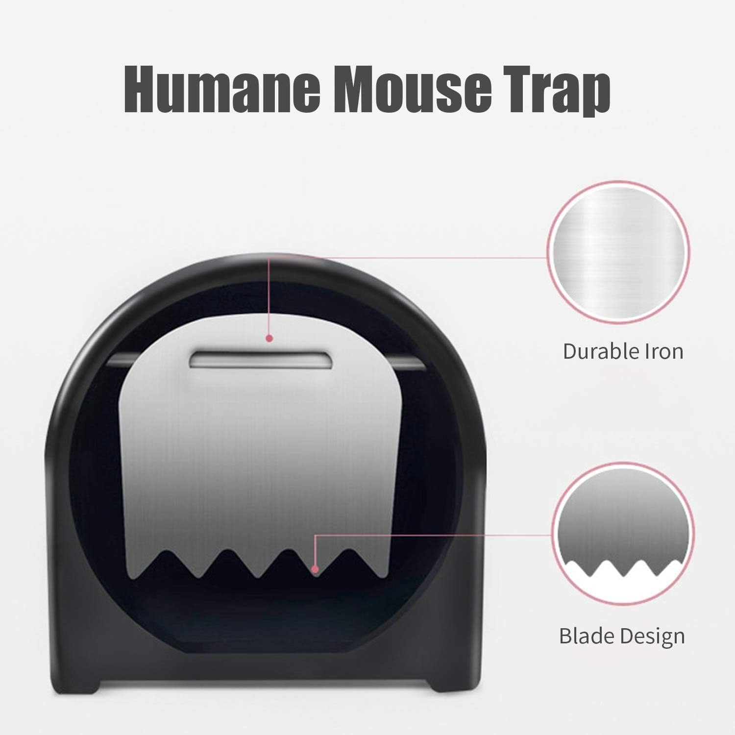 "Plastic rat trap cage with bionic design, sleek black finish, humane no-kill, efficient pest control, easy to use and clean.