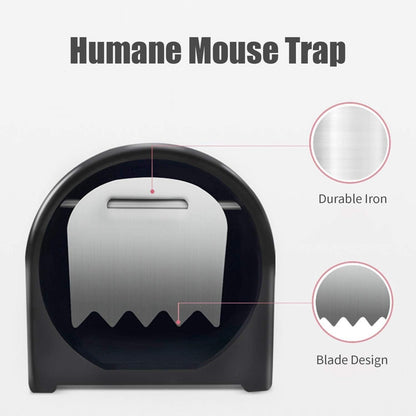 "Plastic rat trap cage with bionic design, sleek black finish, humane no-kill, efficient pest control, easy to use and clean.