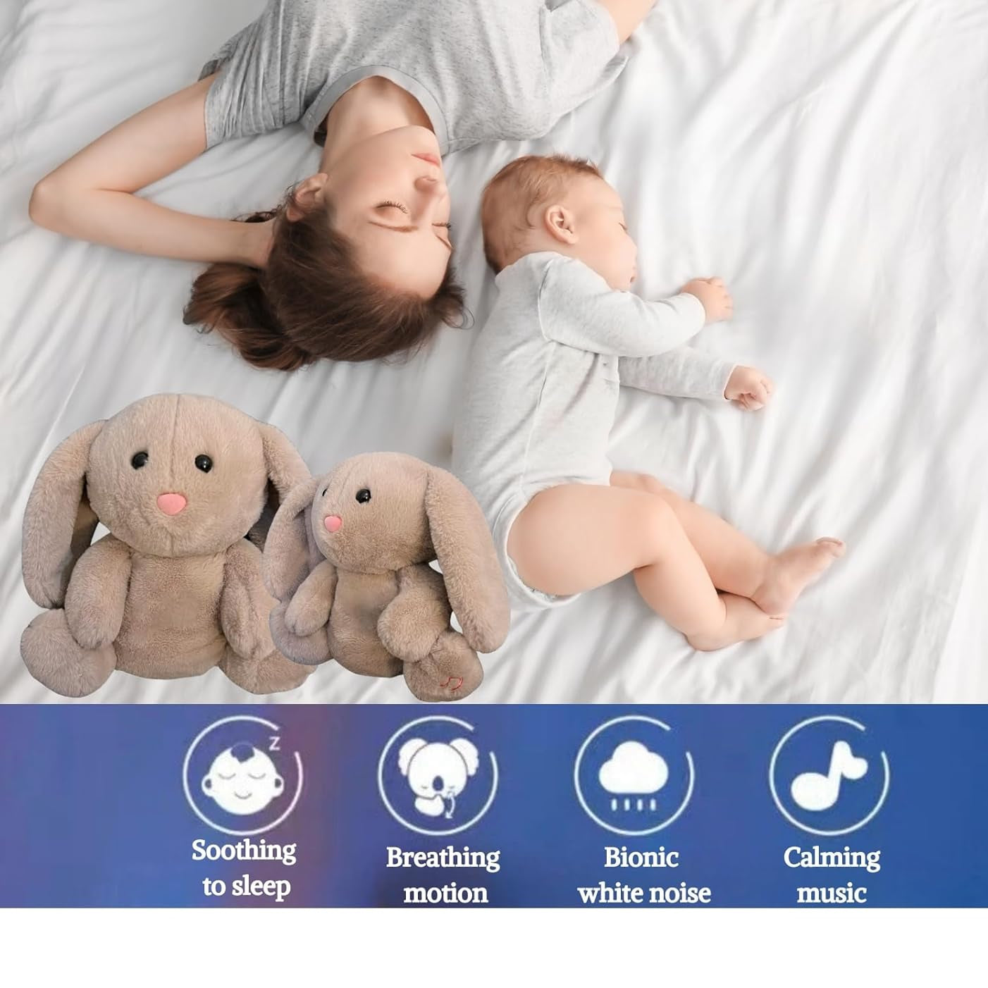 Plush teddy for kids with glowing nightlight, soothing heartbeat, realistic breathing; provides comfort and relaxation.