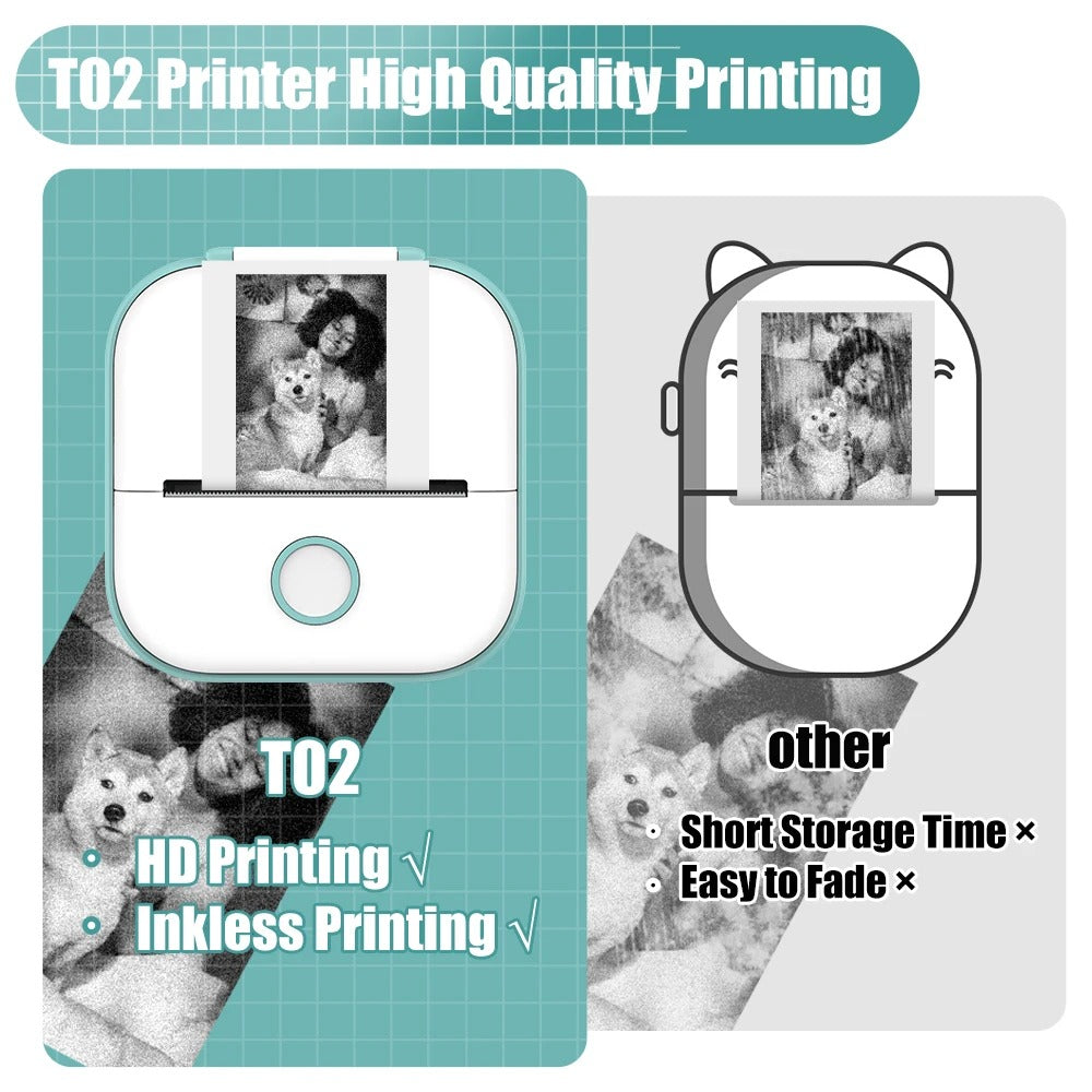 Pocket-sized inkless thermal photo printer. Sleek, compact design perfect for easy, portable instant printing.