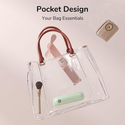 "Portable 3-in-1 mini fan with flashlight, power bank; sleek compact design, ideal for travel, outdoor activities."