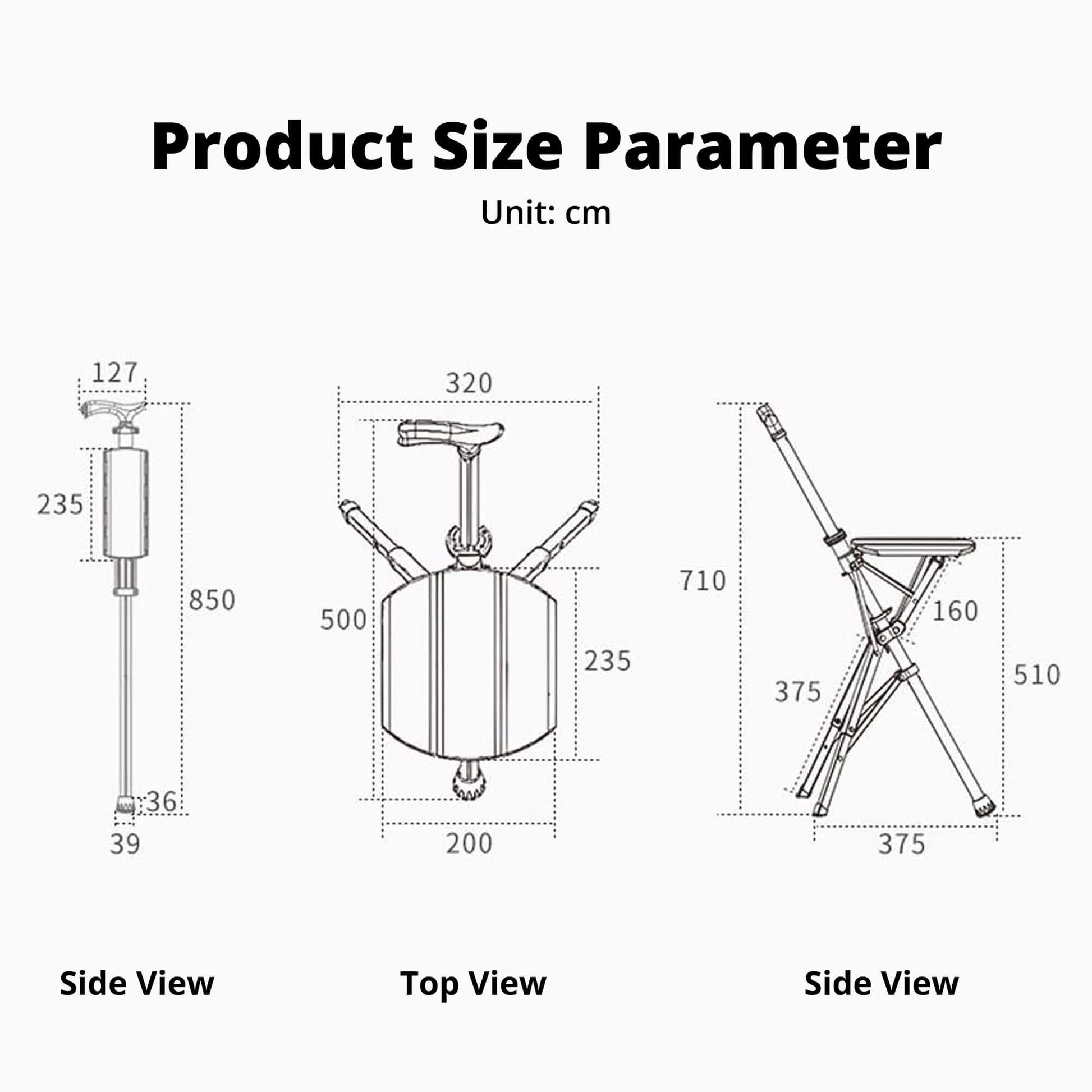 "Portable folding walking cane with seat, lightweight aluminum frame, tripod base, ergonomic handle for stability and comfort