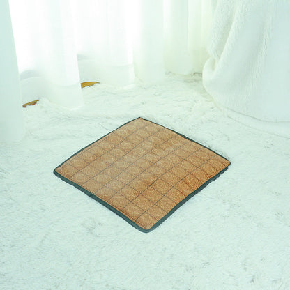 Premium cat cooling tent with rattan mat, beige, features soft padding and eco-friendly materials for feline comfort.