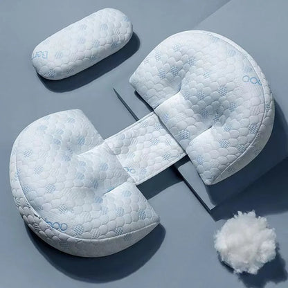 "Premium maternity body pillow with cotton cover, ergonomic design, full-body support for comfort and alignment, hypoallergen