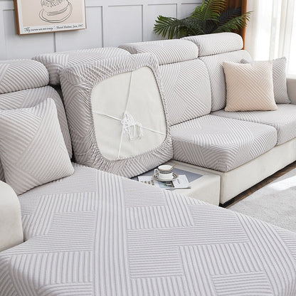 "Premium zig zag sectional sofa cover; modern, durable fabric, adds style and protection; ideal for pet-friendly homes."