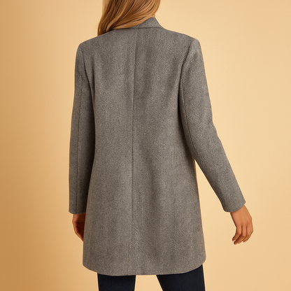 Printed long sleeve casual coat for women with no collar and refined silhouette, perfect for daily wear across seasons.