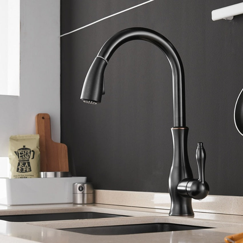 Stylish 360° Rotating Kitchen Faucet with Extendable Spray Nozzle