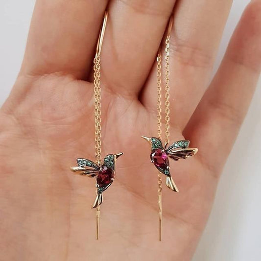 Colorful Bird Stud Earrings with Gemstones - Luxivelle