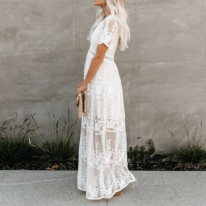 Merlinda | White Maxi Dress - Lightweight Fabric, Flattering V-Neckline-4