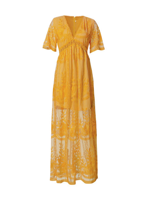 Merlinda | White Maxi Dress - Lightweight Fabric, Flattering V-Neckline-6