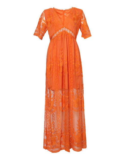 Merlinda | White Maxi Dress - Lightweight Fabric, Flattering V-Neckline-5