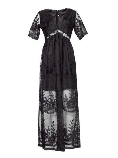 Variant image for Merlinda | White Maxi Dress - Lightweight Fabric, Flattering V-Neckline-9
