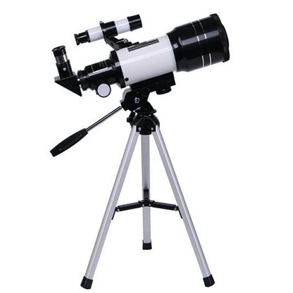 "Professional refracting telescope with 150x magnification on a tripod, ideal for stargazing and celestial observation."