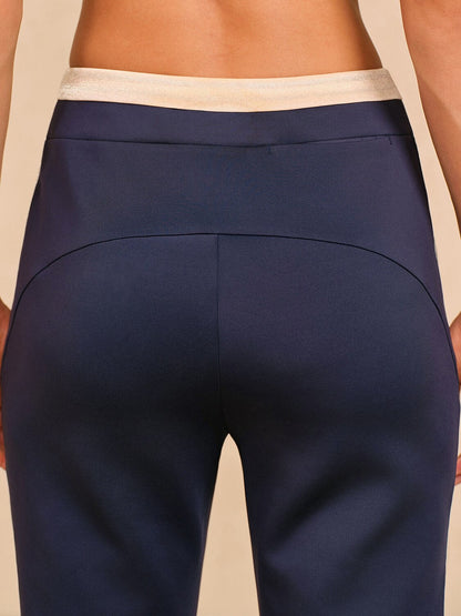 Comfortable 39 Inch Elastic Dark Blue Ankle Pants