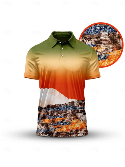 Graphical Print Polo Shirt Men's UPF 50 Protection