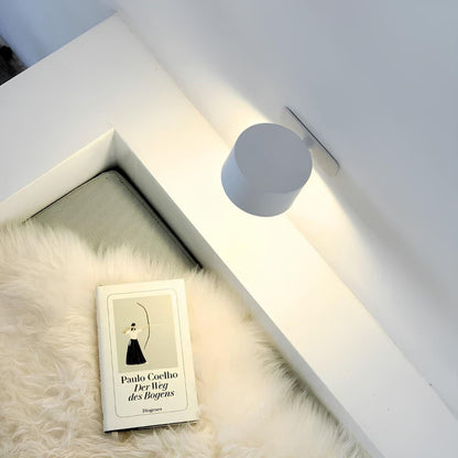 "Rechargeable 360° rotating wall light, features sleek design with magnetic ball joint, touch control, and adjustable lightin