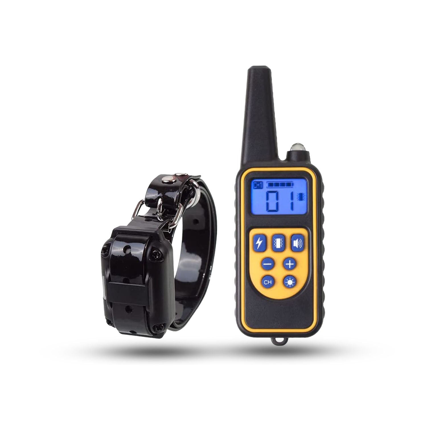 Rechargeable electric dog training collar with 800M range, waterproof, adjustable, and includes a user-friendly remote contro